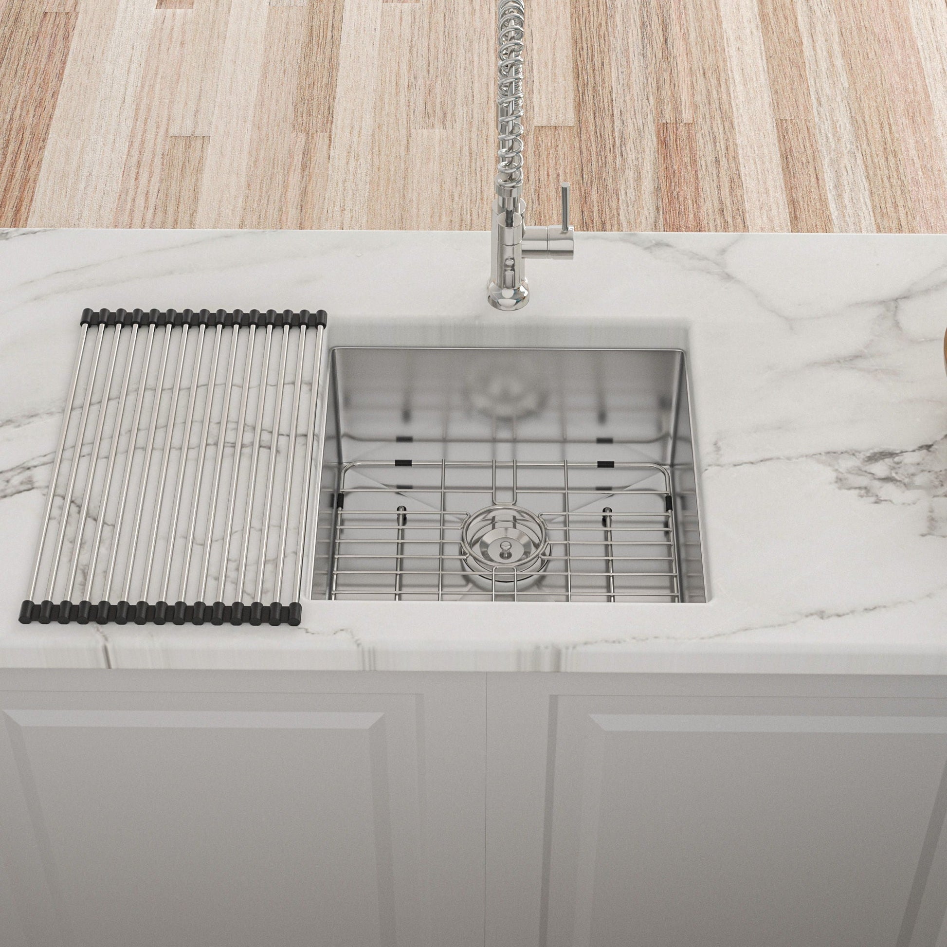 Modern undermount stainless steel kitchen sink with deep single bowl by HouseOfZazla and flexible spring faucet on Tampa Home & Garden Store