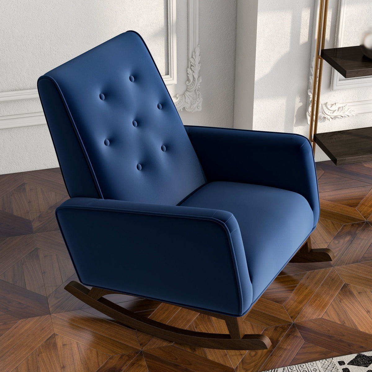 Demetrius solid wood rocking chair in blue with tufted back by HouseOfZazla on Tampa Home & Garden Store