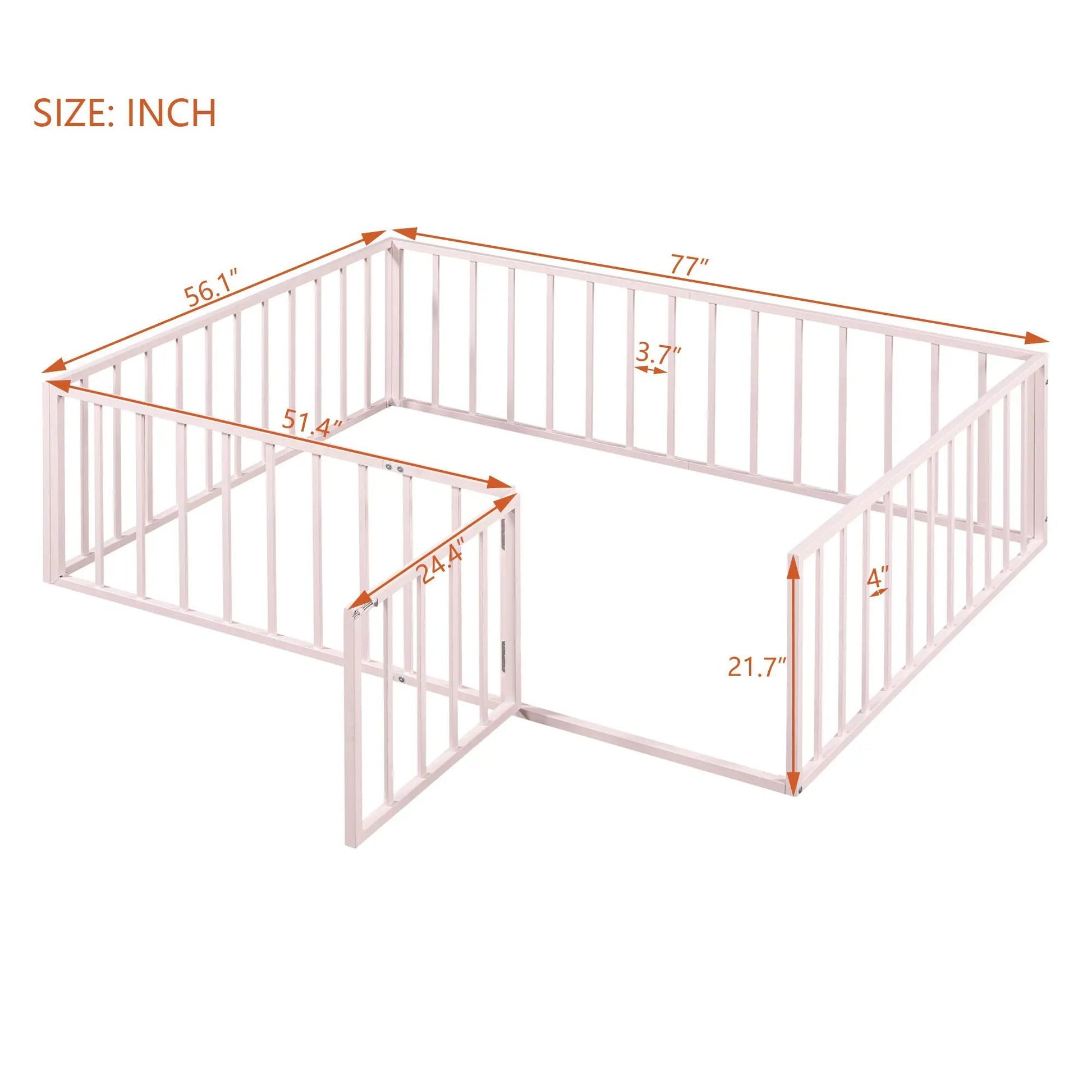 Metal floor bed frame with fence and door, in white finish by Unique Piece Furniture on Tampa Home & Garden Store