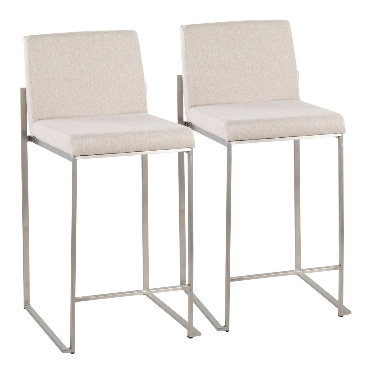 High back counter stool with beige upholstery and chrome frame pair HouseOfZazla on Tampa Home & Garden Store