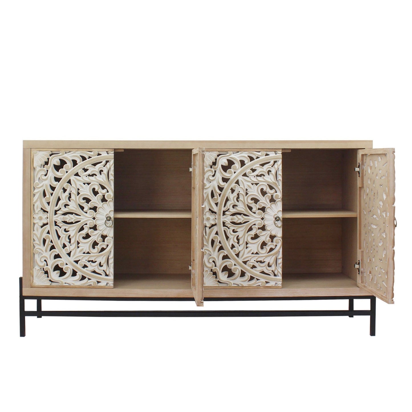 4 Door Wood Cabinet with vintage carved wood panels and metal base by HouseOfZazla on Tampa Home & Garden Store
