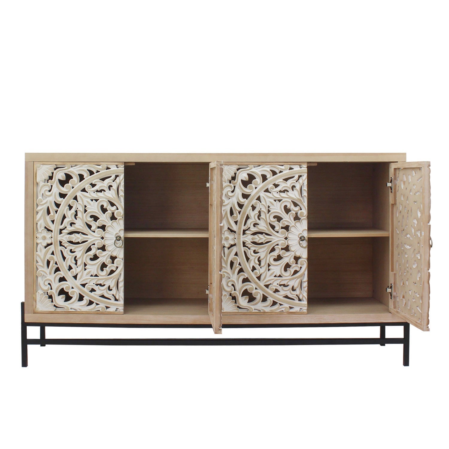 4 Door Wood Cabinet with vintage carved wood panels and metal base by HouseOfZazla on Tampa Home & Garden Store