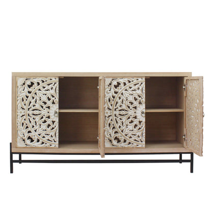 4 Door Wood Cabinet with vintage carved wood panels and metal base by HouseOfZazla on Tampa Home & Garden Store