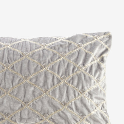Oblong decor pillow silver 22x15 by HouseOfZazla with cream braided diamond quilting on Tampa Home & Garden Store