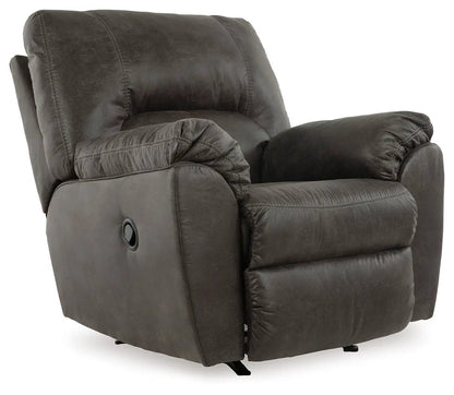 Tambo Rocker Recliner, Unique Piece Furniture, dark gray leather cushioned arms and side lever on Tampa Home & Garden Store