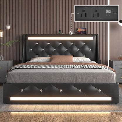 Wingback Upholstered Bed Frame Led and Usb