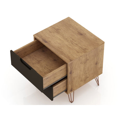 2 Drawer Nightstand in oak wood finish with black front and splayed metal legs HouseOfZazla on Tampa Home & Garden Store