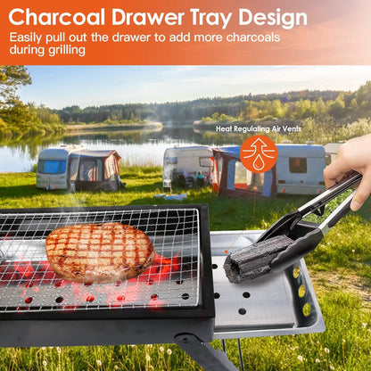 GemGear foldable charcoal BBQ grill with stainless steel body for tabletop outdoor grilling on Tampa Home & Garden Store