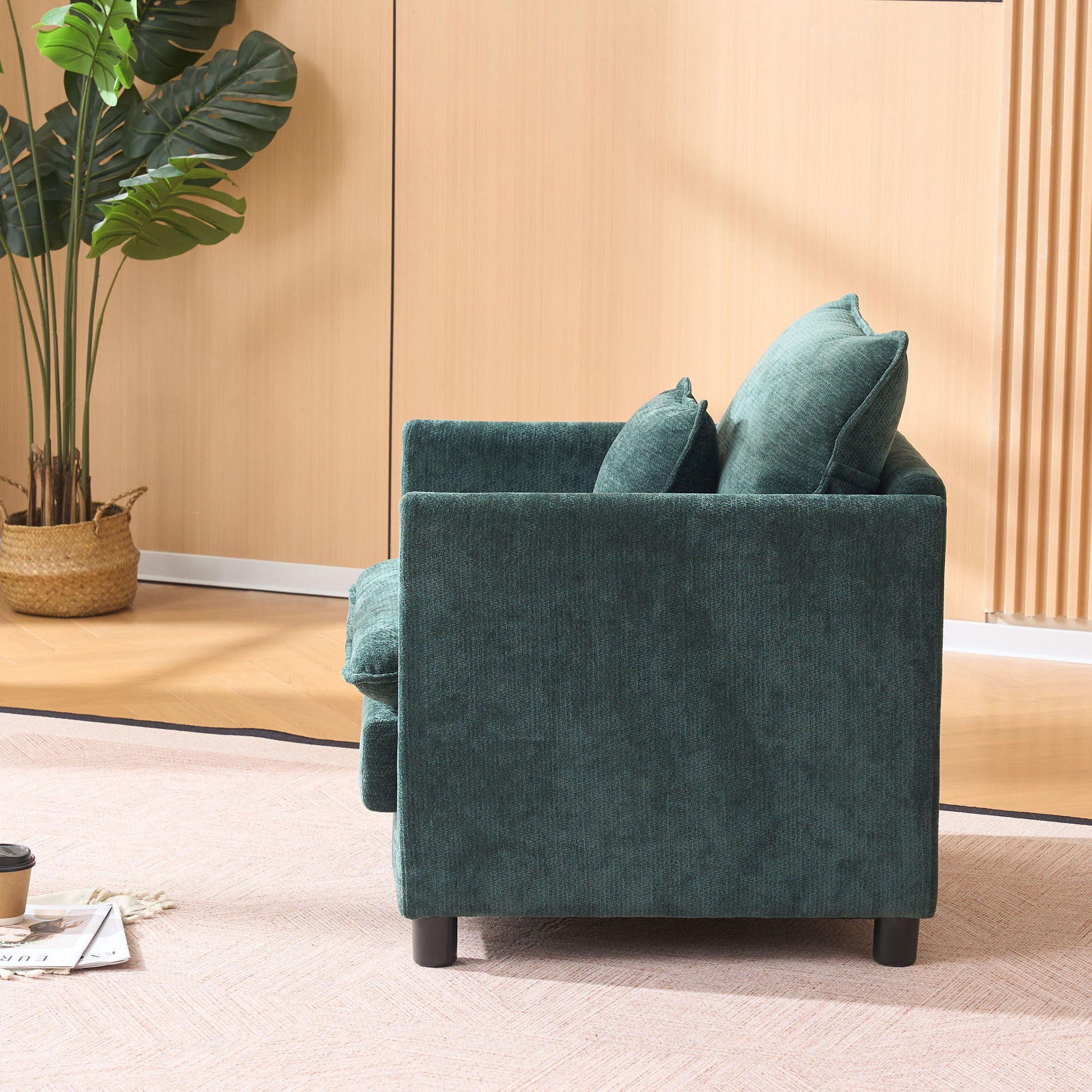 Modern Reading Armchair teal velvet upholstery by HouseOfZazla with plush cushions on Tampa Home & Garden Store