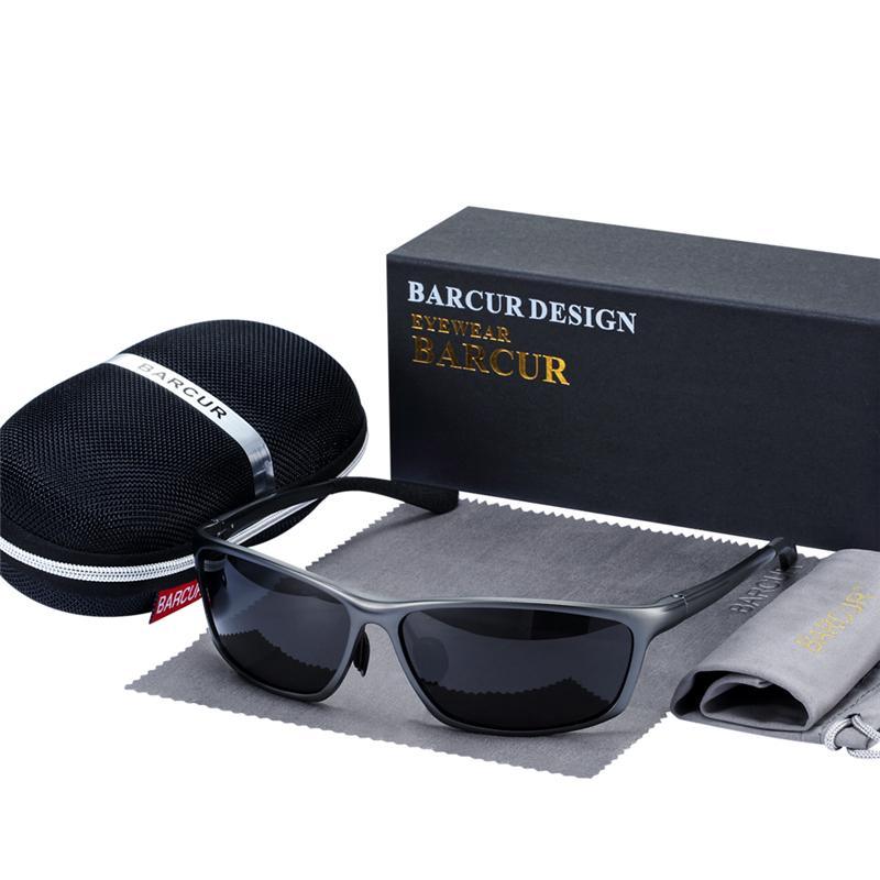Stevvex square polarized sunglasses UV400 with gray frame and black lenses, includes Barcur case on Tampa Home & Garden Store
