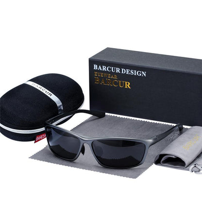 Stevvex square polarized sunglasses UV400 with gray frame and black lenses, includes Barcur case on Tampa Home & Garden Store