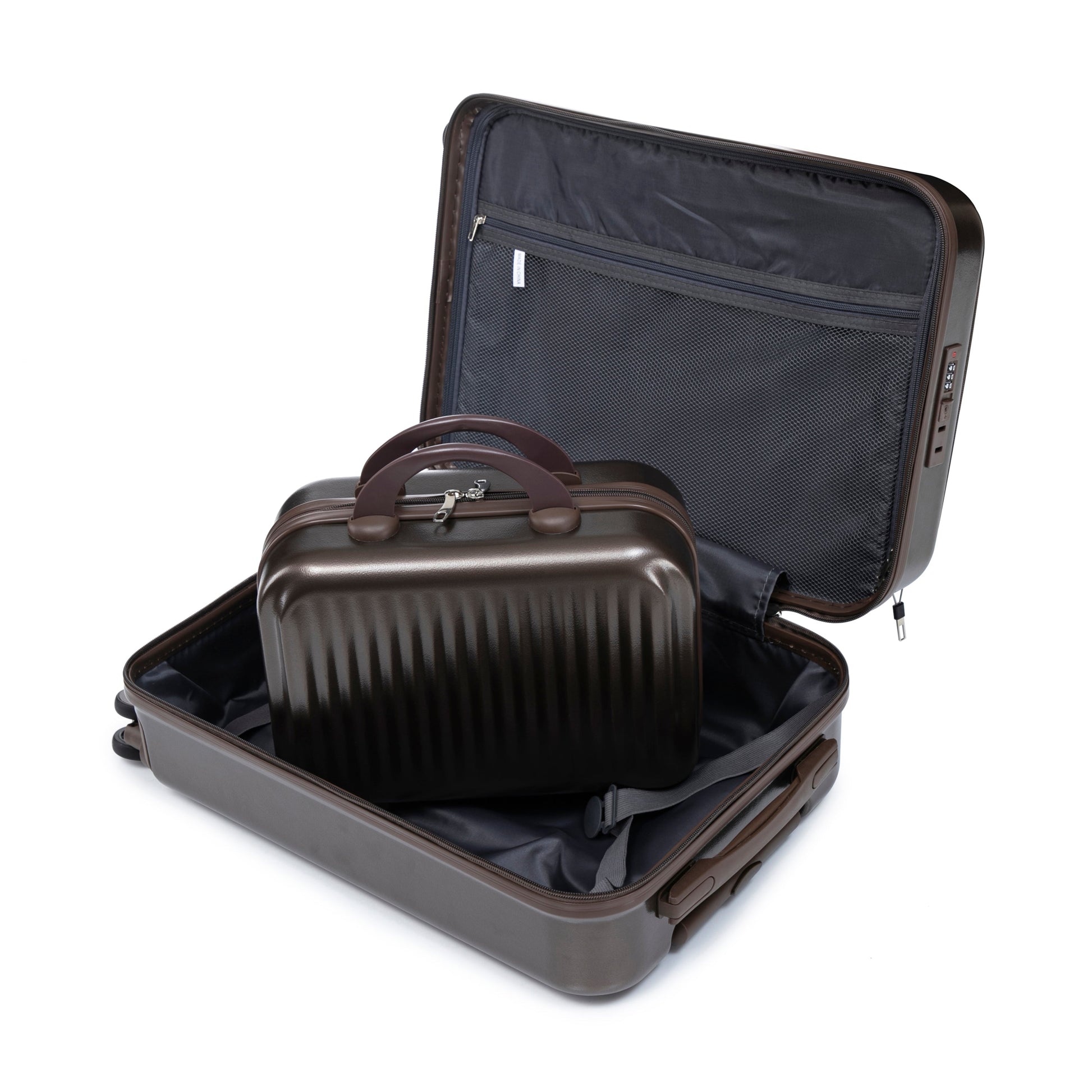 14' & 20' ABS Spinner Wheel Luggage Set with Cosmetic Case, 2-piece by HouseOfZazla, brown exterior on Tampa Home & Garden Store