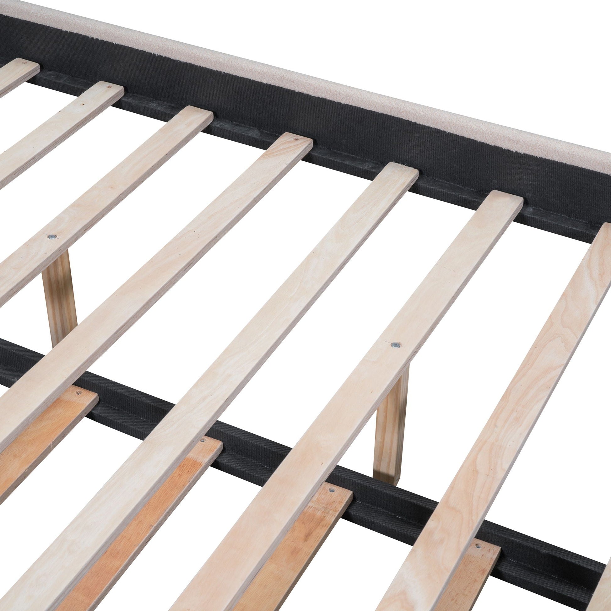 Upholstered Platform Bed With Trundle with light wood slats and black fabric trim on Tampa Home & Garden Store