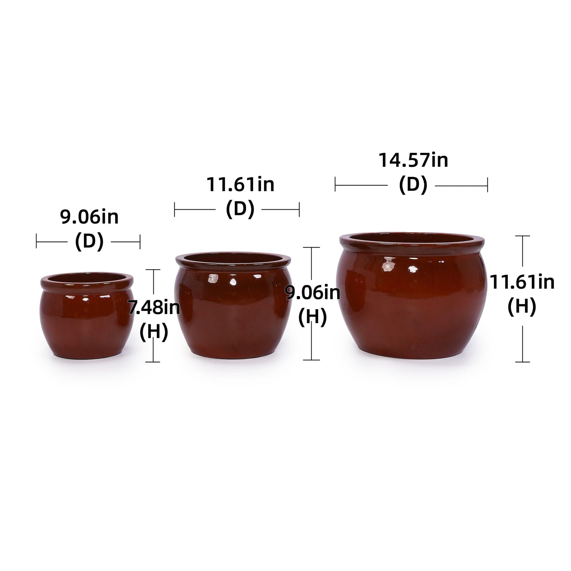 HouseOfZazla ceramic flowerpot set, 3-piece terracotta glaze planters for patio garden or windowsills on Tampa Home & Garden Store