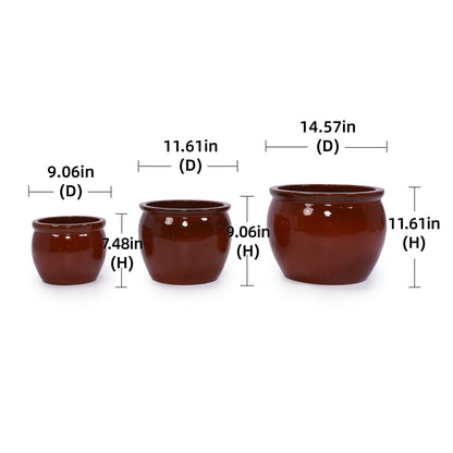 HouseOfZazla ceramic flowerpot set, 3-piece terracotta glaze planters for patio garden or windowsills on Tampa Home & Garden Store