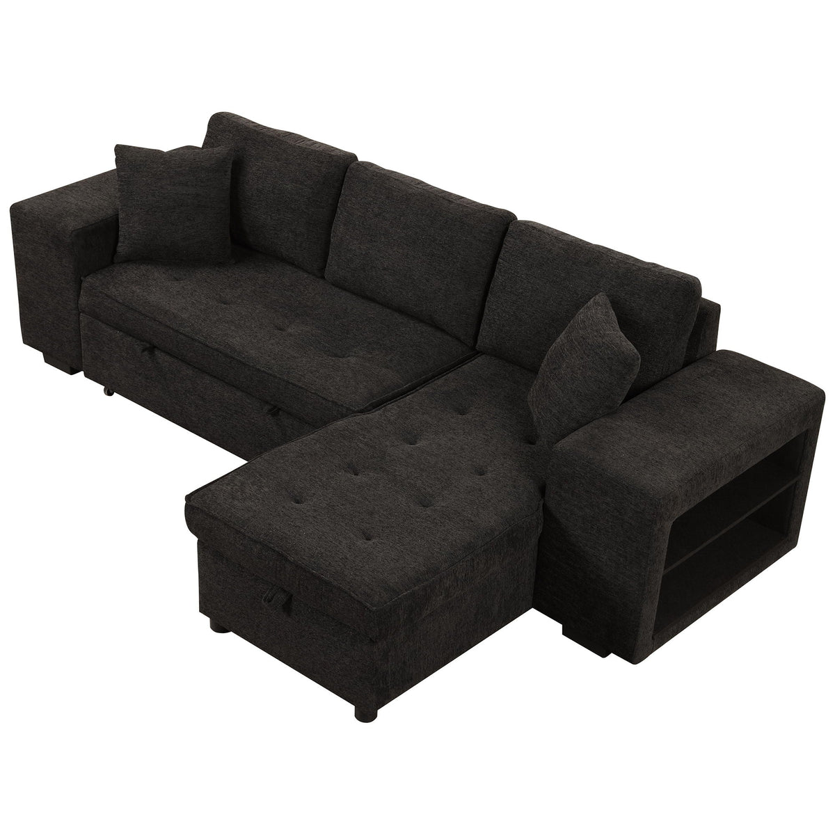 HouseOfZazla L-shape 3-seat sleeper sectional with reversible chaise in charcoal fabric on Tampa Home & Garden Store