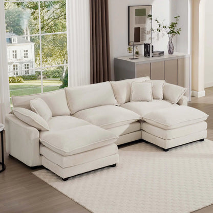 Modern oversized modular cushion sofa with ottoman, cream fabric, deep seating, low back 3pc on Tampa Home & Garden Store