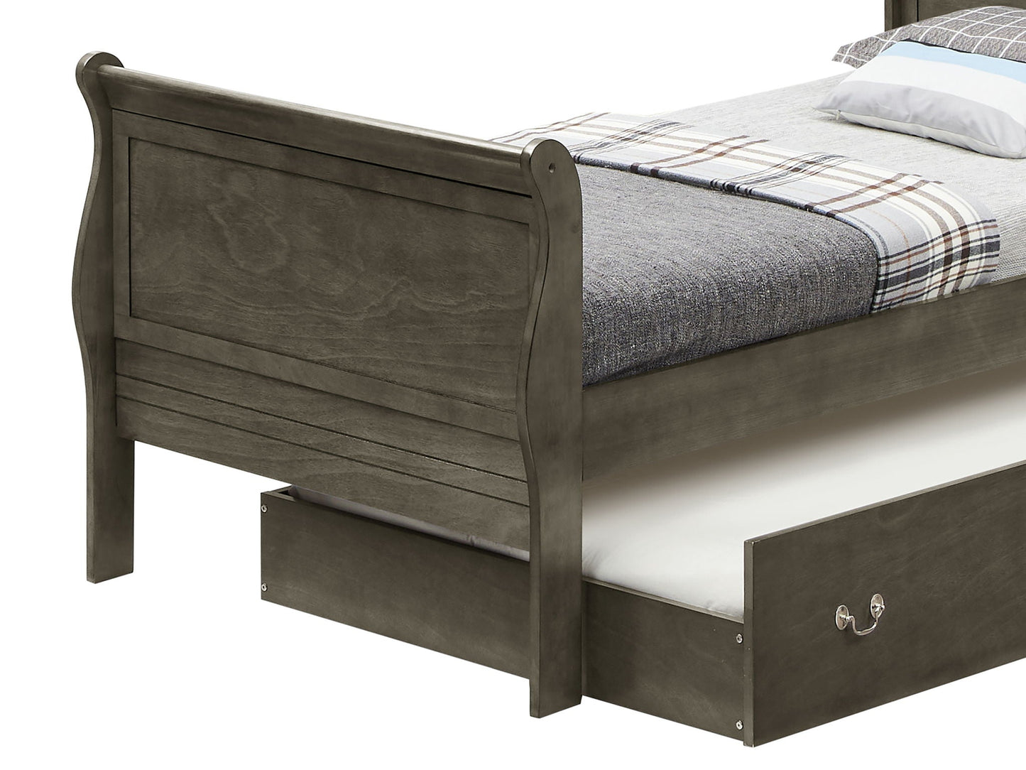 HouseOfZazla elegant trundle bed with timeless charm in dark gray wood and pull-out drawer on Tampa Home & Garden Store