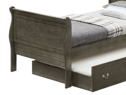 HouseOfZazla elegant trundle bed with timeless charm in dark gray wood and pull-out drawer on Tampa Home & Garden Store