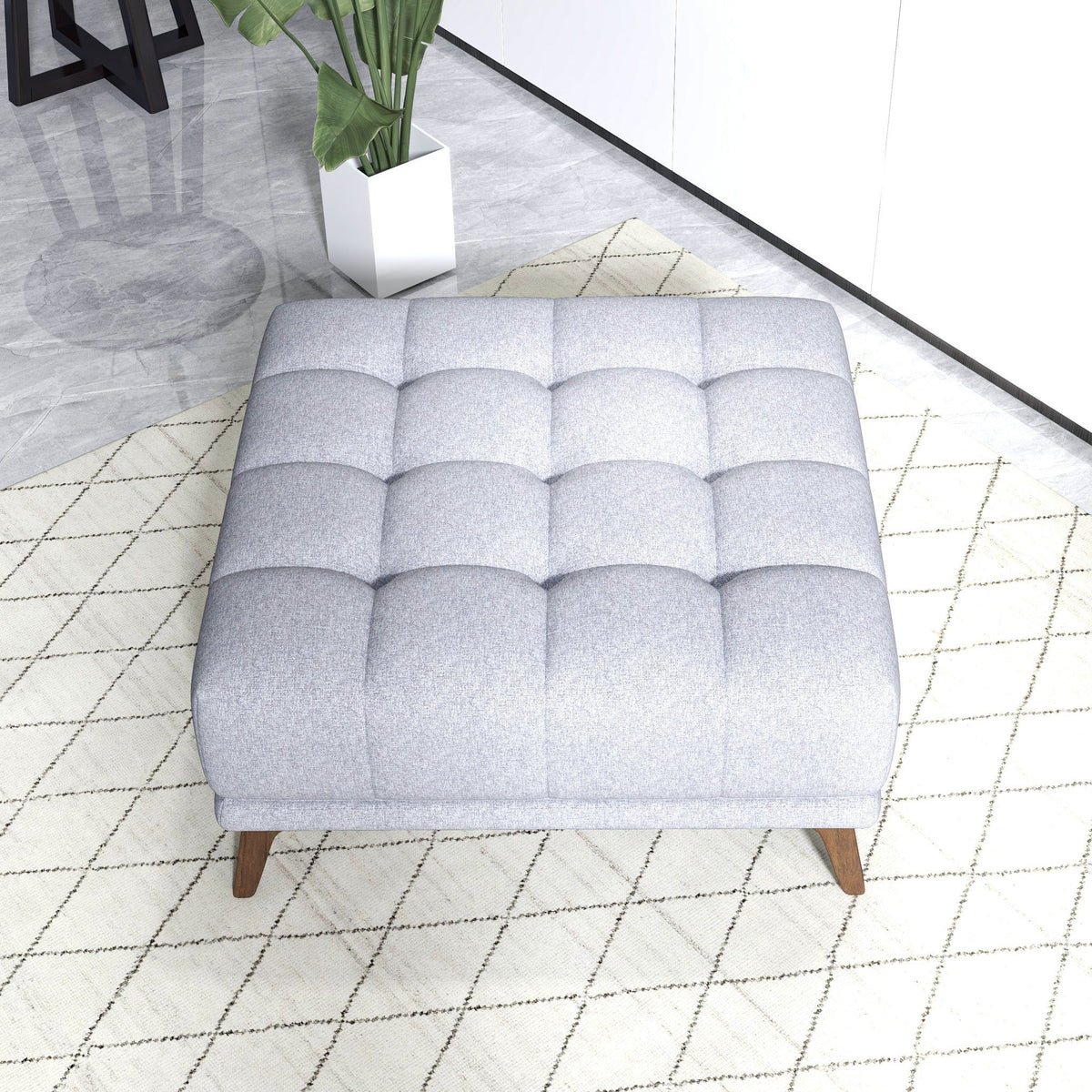 Addison Square Upholstered Ottoman, gray tufted mid-century coffee table ottoman by HouseOfZazla on Tampa Home & Garden Store