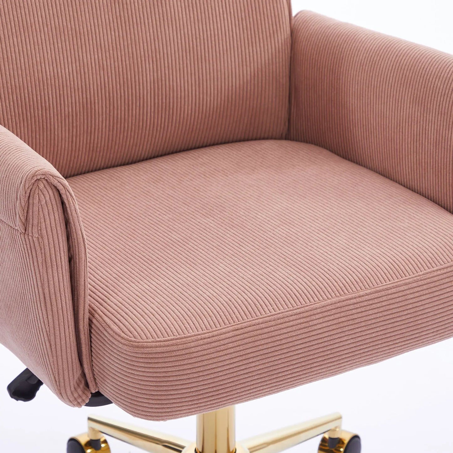 Ergonomic mid-back swivel chair in pink-brown striped fabric with gold base and black casters on Tampa Home & Garden Store