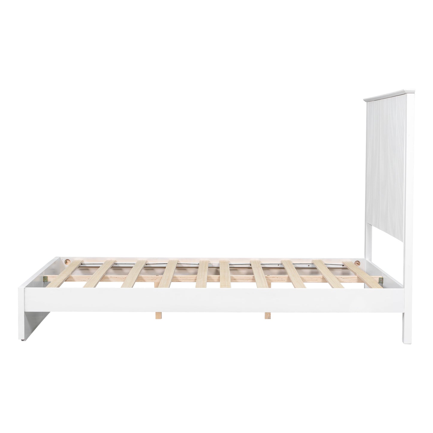 Sleek White Queen Bed Frame and Solid Wood Base