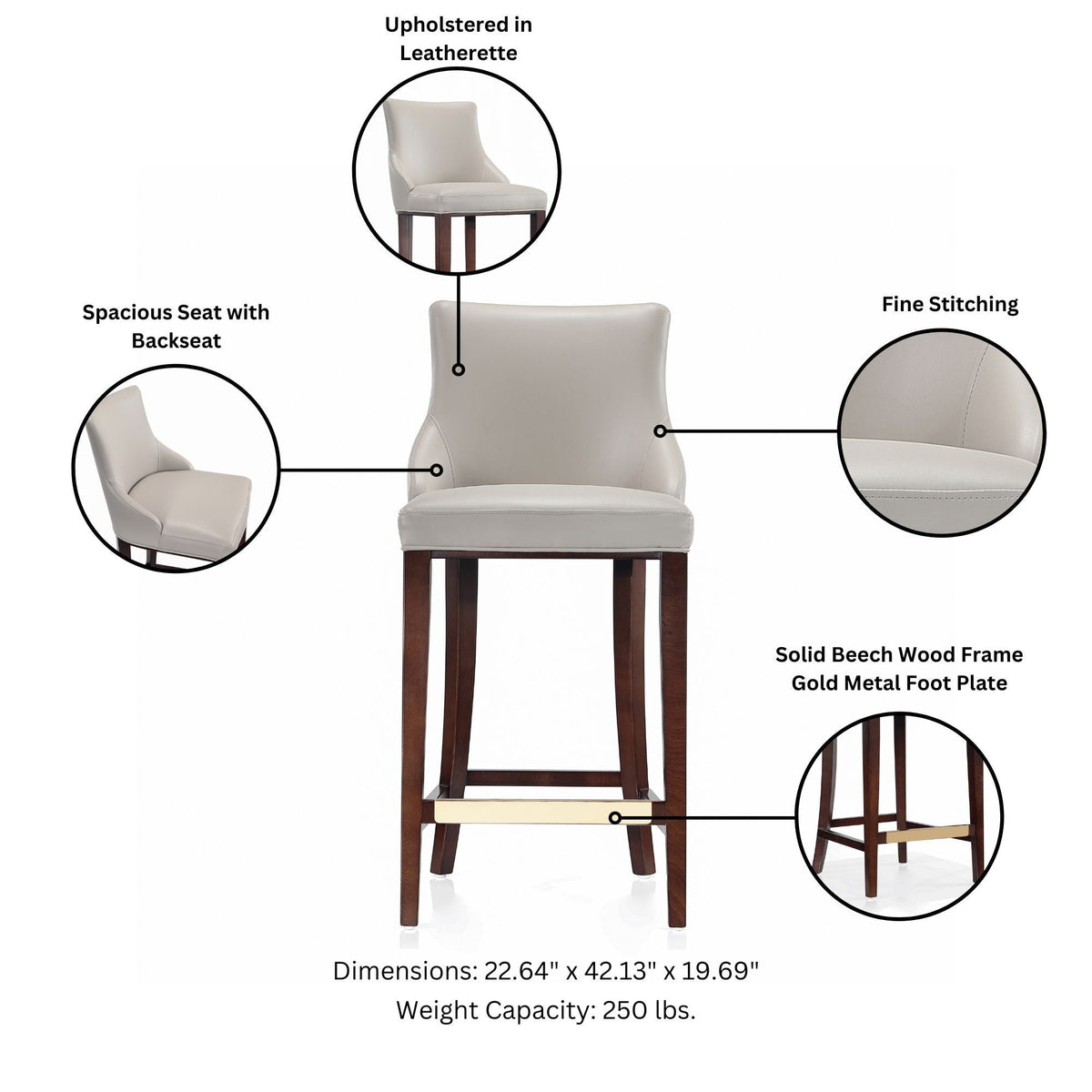 Shubert Barstool by HouseOfZazla, beige leatherette upholstery, bar height 28-30 in, beech wood frame on Tampa Home & Garden Store