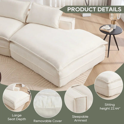 Cream modular sectional sofa with deep seats and right facing chaise by Unique Piece Furniture on Tampa Home & Garden Store