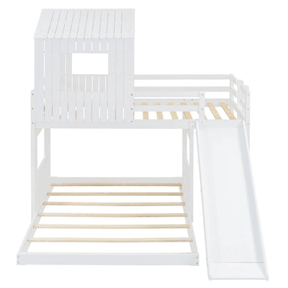 Loft bunk bed with playhouse in white wood, ladder and guardrails by Unique Piece Furniture on Tampa Home & Garden Store