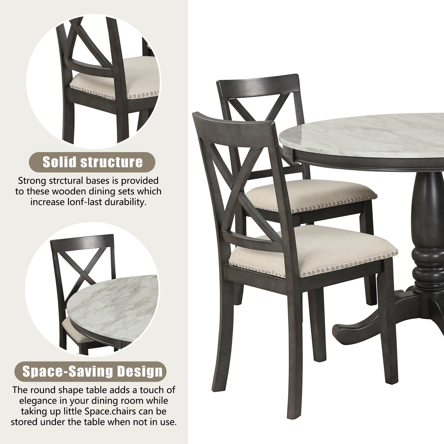 Elegant 5 Pieces Dining Table and 4 Chairs Set
