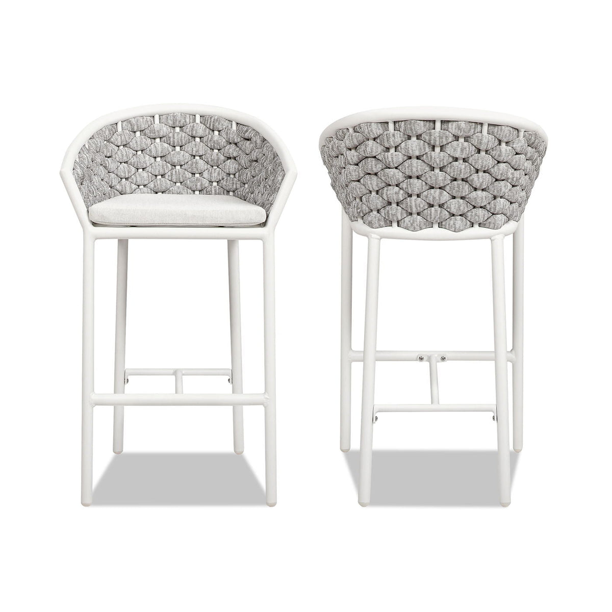 Optic white rope barrel low-back patio counter stools set of 2 with cushioned seats on Tampa Home & Garden Store