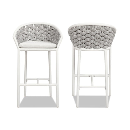 Optic white rope barrel low-back patio counter stools set of 2 with cushioned seats on Tampa Home & Garden Store