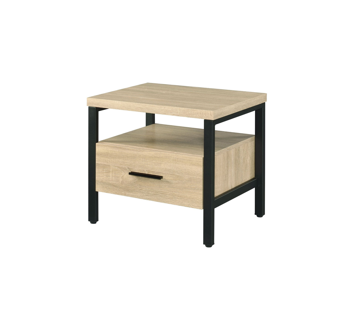 Oak finish nightstand with 1 drawer and 1 shelf, black metal legs, HouseOfZazla on Tampa Home & Garden Store