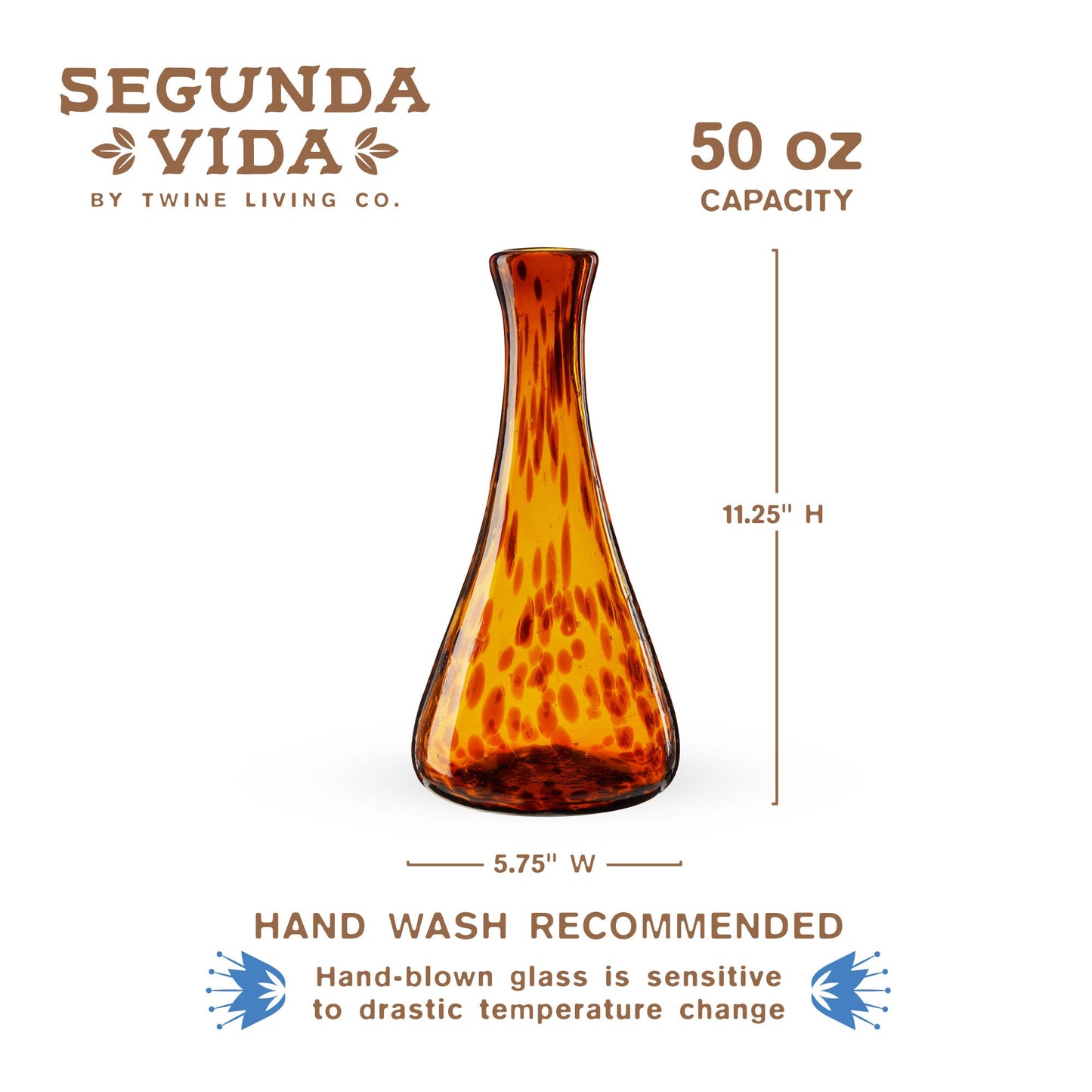 Hand Blown Recycled Glass Amber Wine Decanter