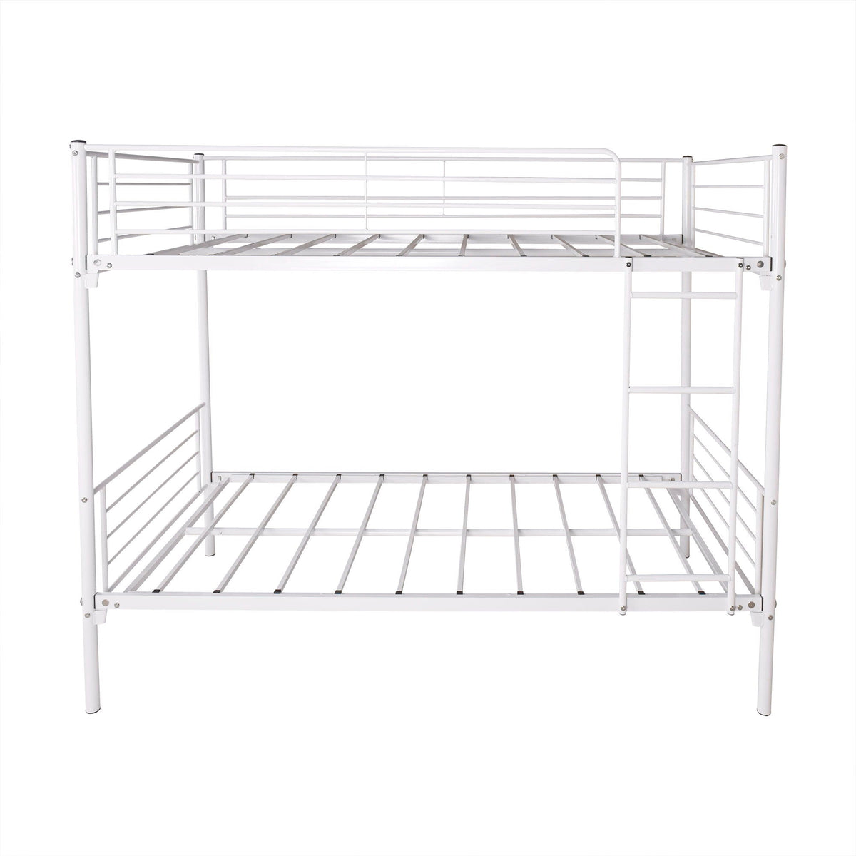 White twin over twin metal bunk bed with ladder by HouseOfZazla for kids sleepovers on Tampa Home & Garden Store