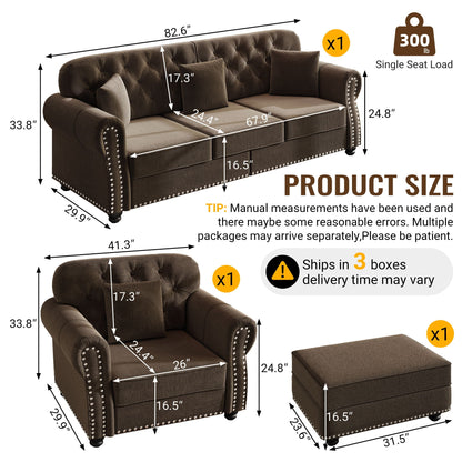 Upholstered Sofa Set with Nailhead and Pillows