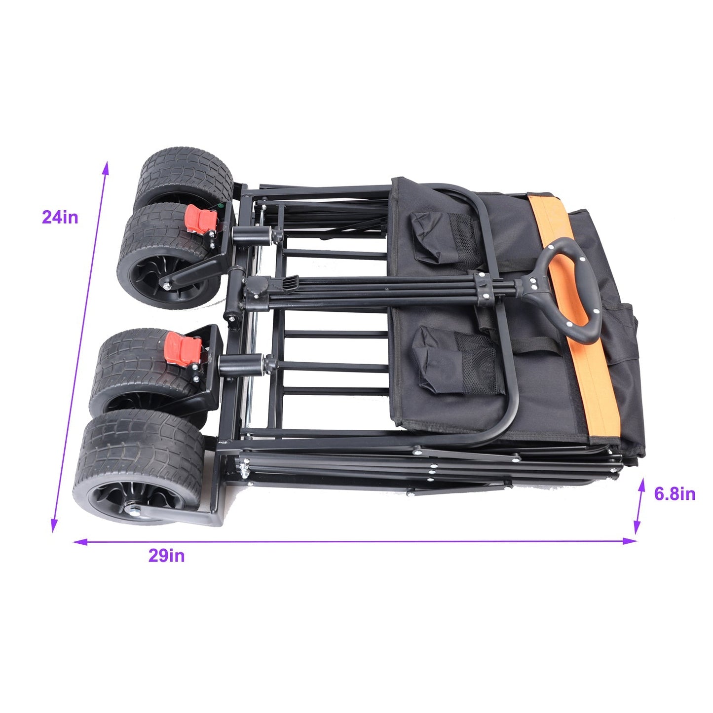 HouseOfZazla folding outdoor wagon cart with extender in black and orange, 4 wheels on Tampa Home & Garden Store