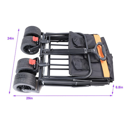 HouseOfZazla folding outdoor wagon cart with extender in black and orange, 4 wheels on Tampa Home & Garden Store