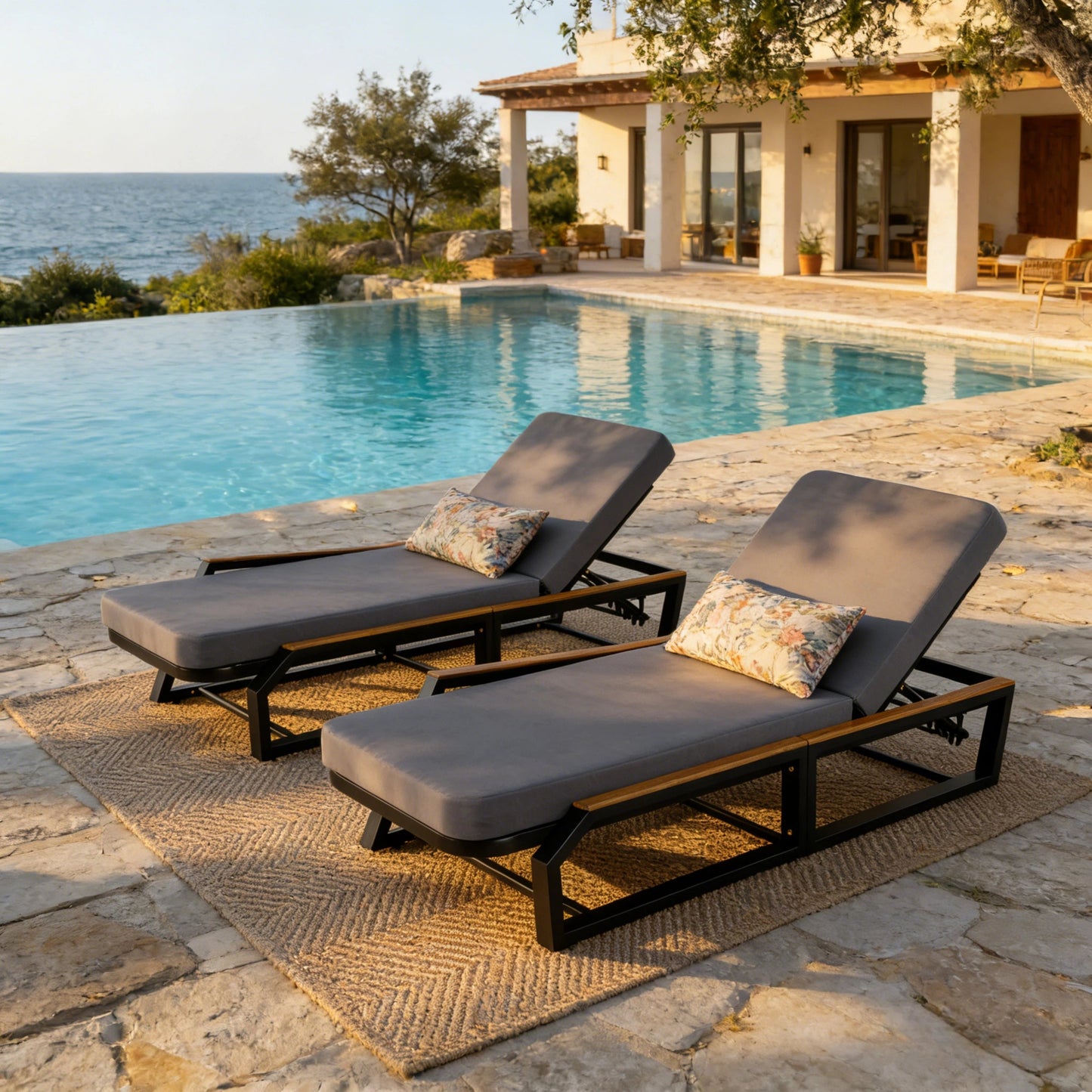 Adjustable Outdoor Chaise With A Wood Frame