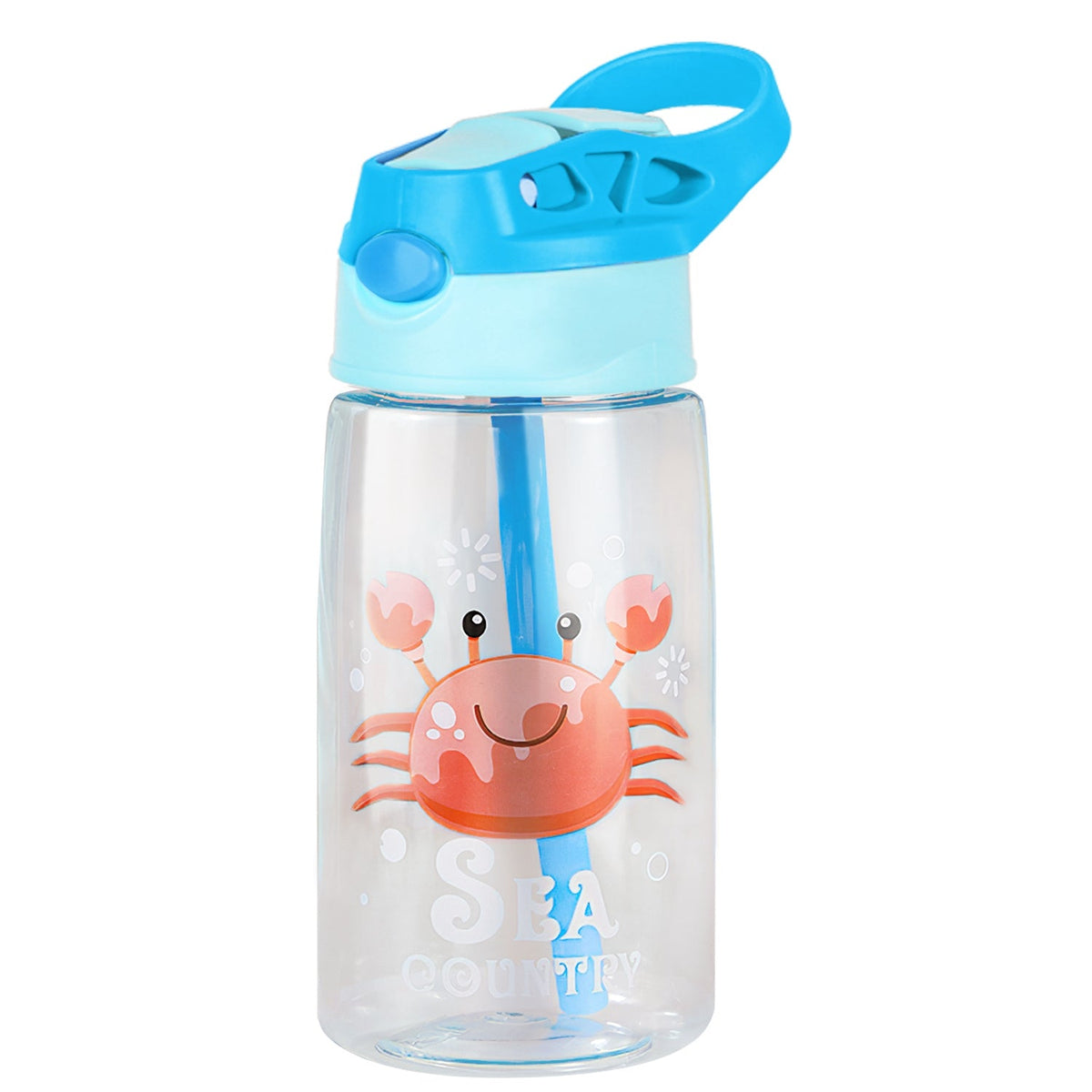 GemGear kids water bottle 16.2oz blue lid straw, clear bottle with pink crab design on Tampa Home & Garden Store