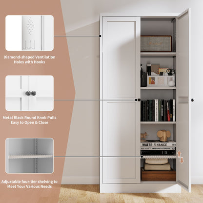White Metal Pantry Cabinet With Steel Shelves