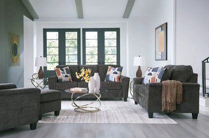 Erinslane stationary chair & ottoman in dark gray fabric with cushions on Tampa Home & Garden Store