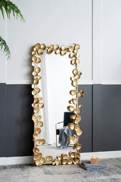 Full length floor mirror with gold leaf accented frame on Tampa Home & Garden Store