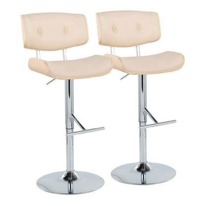 Barstool set with swivel and T-footrests; beige padded seats on chrome pedestals, 2 stools on Tampa Home & Garden Store