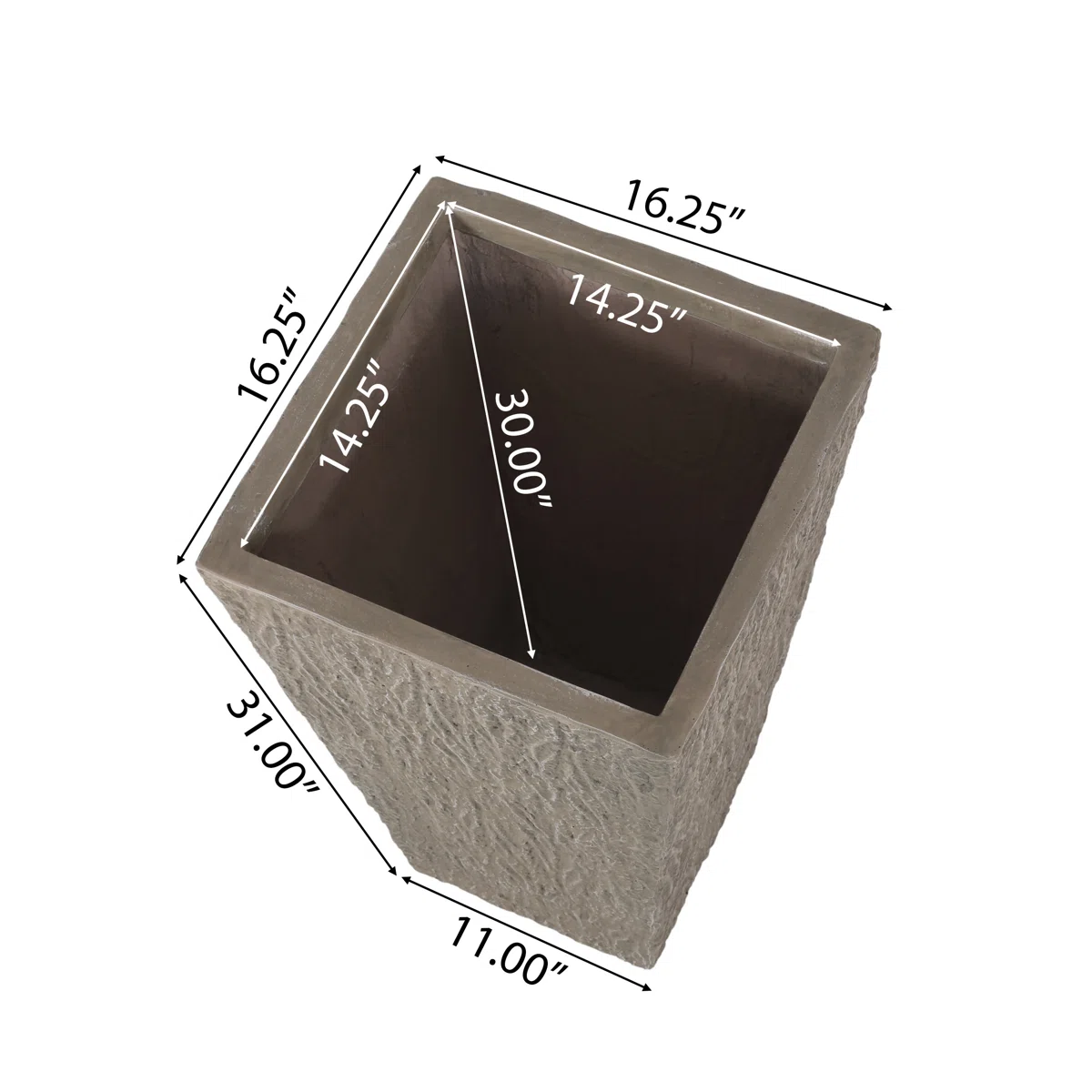 MGO Planter by HouseOfZazla, square stone-textured outdoor planter on Tampa Home & Garden Store