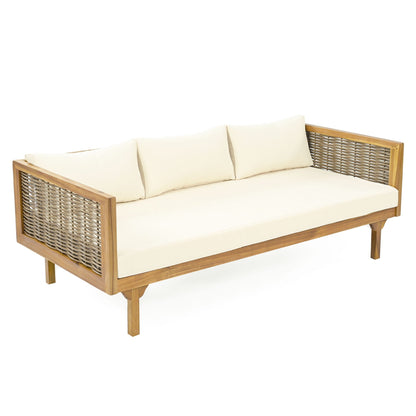 Claremont 3 Seater Daybed teak-acacia wood frame with cream cushions on Tampa Home & Garden Store
