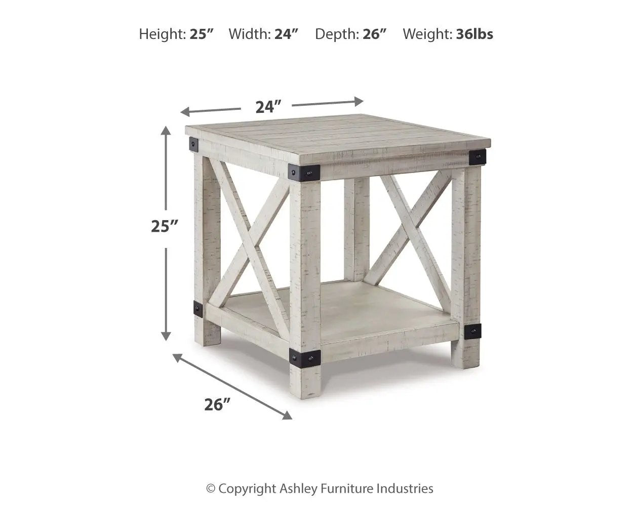 Carynhurst End Table, whitewash wood with X-brace sides, shelf, Unique Piece Furniture on Tampa Home & Garden Store