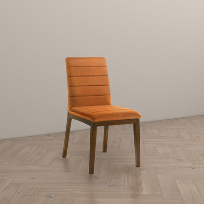 Modern orange dining chair with solid wood base and padded back on Tampa Home & Garden Store