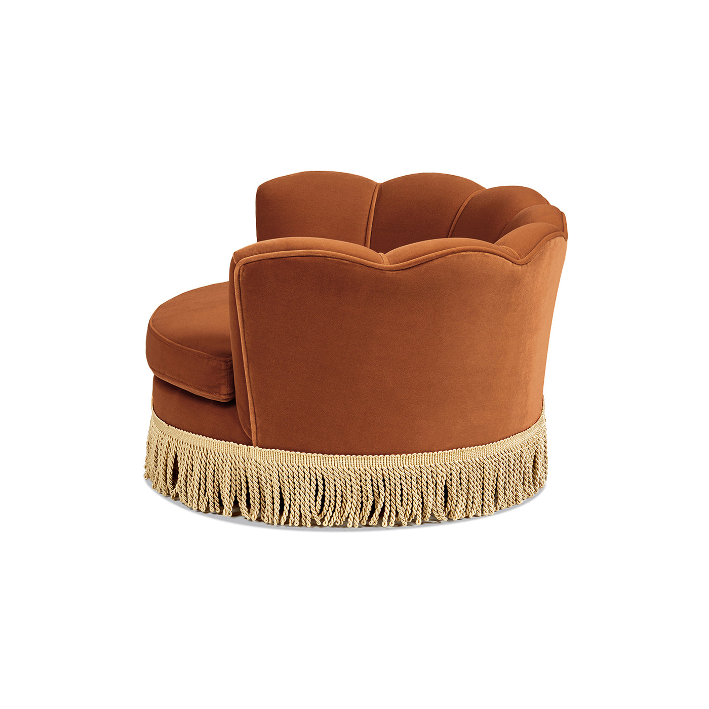 Clara 34.5in scalloped pet sofa bed medium burnt orange velvet with fringe by HouseOfZazla on Tampa Home & Garden Store