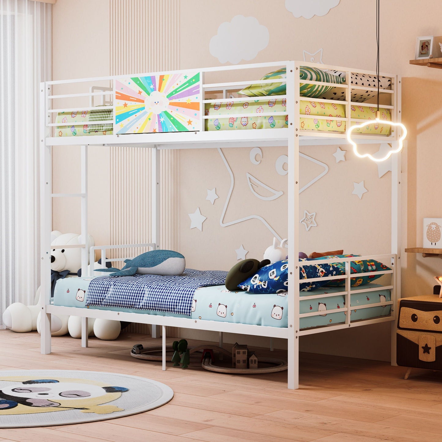 White bunk bed by HouseOfZazla, convertible to two twin beds with guardrails and ladder on Tampa Home & Garden Store
